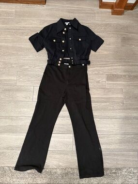 OO LALA Women’s Black Cropped Jacket with Gold Buttons and Pants Set Size L